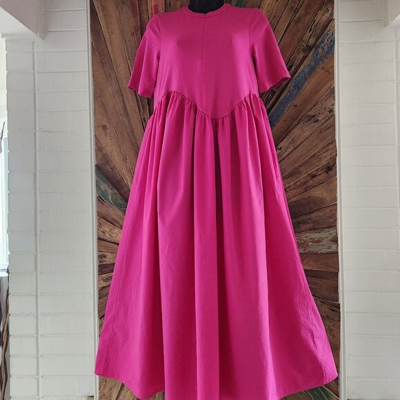 COS hot pink puff skirt cotton Dress Sz XS side pockets - Picture 3 of 9